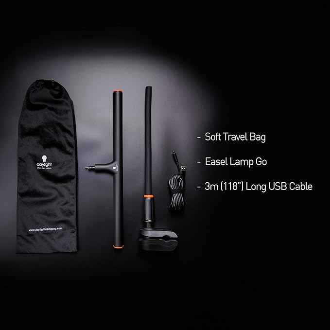 Daylight Company Easel Lamp Go™ Premium 95+ CRI LED Art Lamp with 3-Step Dimmer, USB-C Cable, and Built-in Battery for Superb Color Reproduction and Uninterrupted Illumination