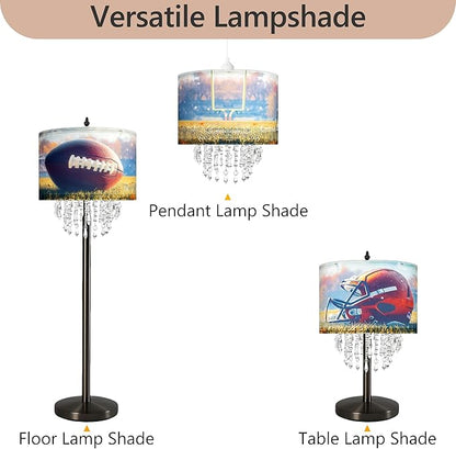 American Football & Helmet Lamp Shade with Acrylic Bead Droplets, Sport Theme Fabric Light Shade for Pendant Table & Floor Lamp, Kid Boy Teen Room Party Decor, 11.8in