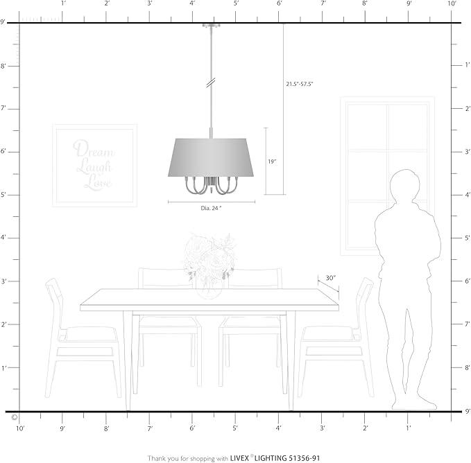 Livex Lighting 51356-91 Belclaire - Six Light Chandelier, Brushed Nickel Finish with Black Fabric Shade