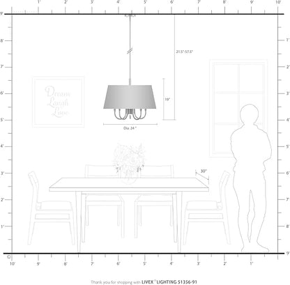 Livex Lighting 51356-91 Belclaire - Six Light Chandelier, Brushed Nickel Finish with Black Fabric Shade