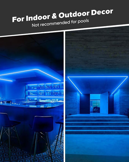 Shine Decor COB LED Rope Light AC 120V, 800lm Ultra Bright, IP65 Waterproof Cold-Resistant ETL Neon Strip, No Driver Tape Lighting for Home Commercial 10x4.5mm, Blue, 16.4ft