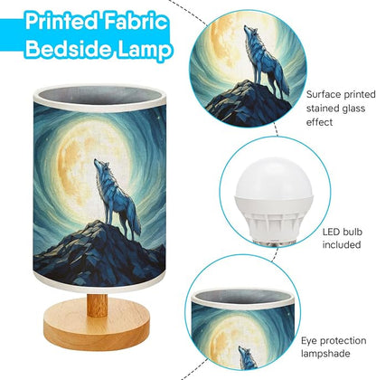 Wolf Table Lamp LED 3-Color Pressed Bedside, Wolf Shade Lamp with Wood Base for Bedroom Living Room Desk Office TL01