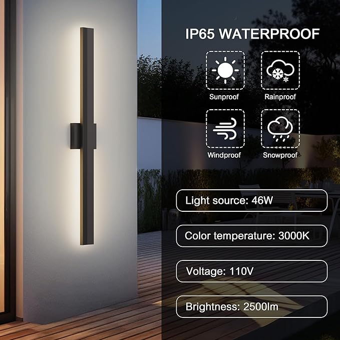 LamQee 39.4 In Aluminum Long Outdoor Wall Light, 3000K 2500LM Integrated LED Waterproof IP65, Linear Modern Exterior Lighting Fixtures Wall Mount Outside Sconce for House Porch Patio Garage Front Door