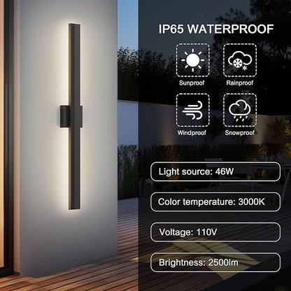 LamQee 39.4 In Aluminum Long Outdoor Wall Light, 3000K 2500LM Integrated LED Waterproof IP65, Linear Modern Exterior Lighting Fixtures Wall Mount Outside Sconce for House Porch Patio Garage Front Door