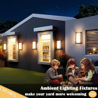 Modern Outdoor Light Fixtures, IP65 Waterproof Front Porch Light fixtures, 3-Color Temperature Wall Sconce, 18W Outdoor Wall Lights for House Front Door Garage Walkway Backyard Garden