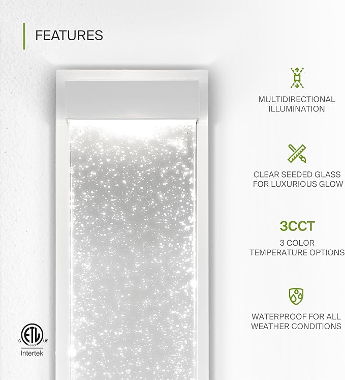 ASD LED 18" Bubble Glass Wall Light Fixture, Outdoor & Indoor Seeded Sconce | 3CCT, Waterproof, Dimmable, Up-Down Glow, ETL Listed | 22W 520LM 3000-5000K 100-277V | Porch Lighting | White, 2 Pack