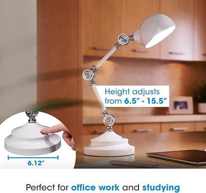 OttLite Pevention Pharmacy Adjustable LED Desk Lamp with USB Charging - Designed to Reduce Eyestrain, 3-Point Adjustable Neck, 3 Brightness Settings with Touch Controls