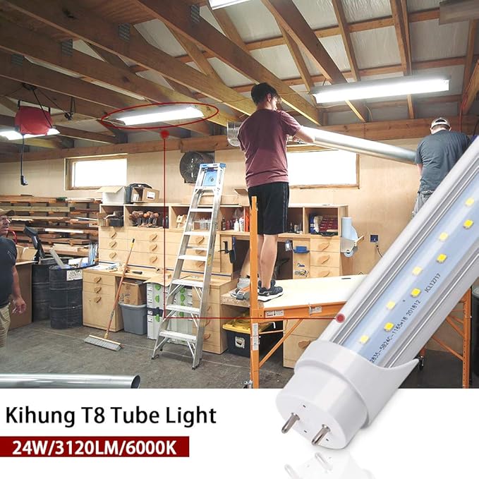 Kihung (12 Packs T8 Led Bulbs 4 Foot, Type B Light Bulbs, 24W 3120LM 6000K, Daylight White Fluorescent Light Bulbs 48 Inch, Ballast Bypass, T8 T10 T12 4ft Led Replacement for Fluorescent Tubes