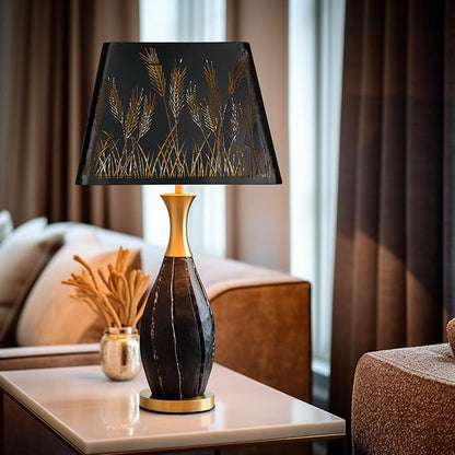 Medium Square Lamp Shades, ALUCSET Metal Lampshade with Pattern of Wheatear for Table Lamp and Floor Light, 9 x 12 x 8.8 Inch, Spider (Black/Gold)