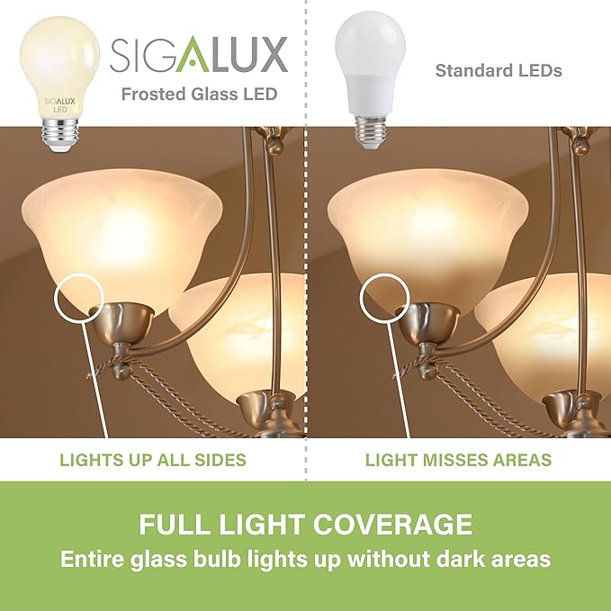 Dimmable E26 LED Light Bulb 60 Watt Equivalent, Sigalux Energy Star Certified Daylight 2700K LED Filament Bulb, A19 LED Edison Vintage Antique Frosted Bulbs with Medium Base, 800LM, UL Listed, 6 Packs
