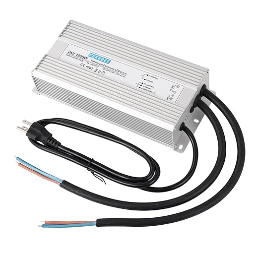 LED Driver 24V1000W Waterproof Power Supply AC95-132V to DC24V41.6A Low Voltage DC Transformer IP67 with 3-pin US Plug Suitable for Indoor and Outdoor LED Lighting and Any 24V DC Devices