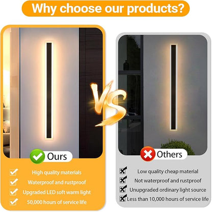 47 Inch Long Outdoor Wall Lights 3000K Black Exterior Light Fixtures Wall Mount Modern Porch Lights Sconce Long LED Modern Outdoor Wall Sconce for House Front Door