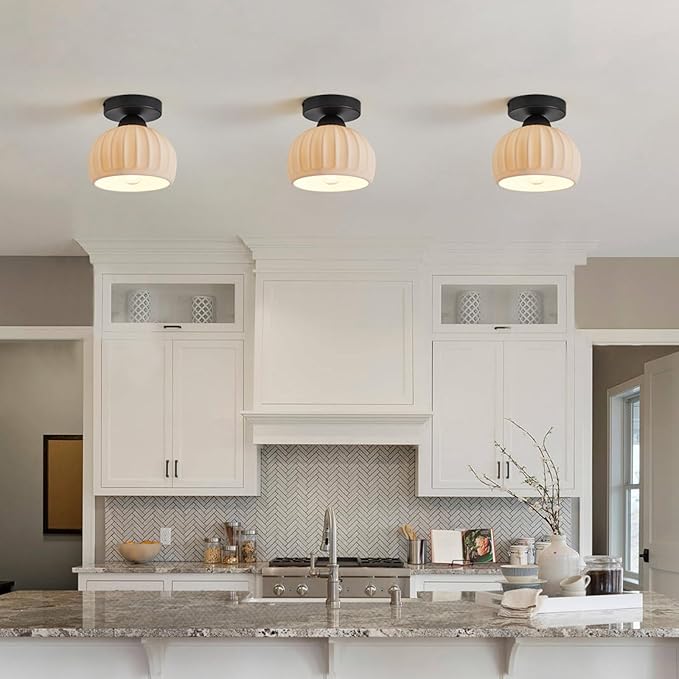 2 Pack Ceramic Semi Flush Mount Ceiling Light,Vintage Black Hallway Light Fixtures, White Globe Ceiling Lights,Mid Century Small Chandelier Light Fixture for Cottage Entryway Laundry Room Kitchen