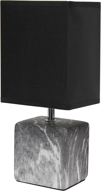 Simple Designs LT1217-BOB 11.81" Mini Marble Ceramic Cube Table Lamp, for Living Room, Bedroom, Office, Black with Black Shade