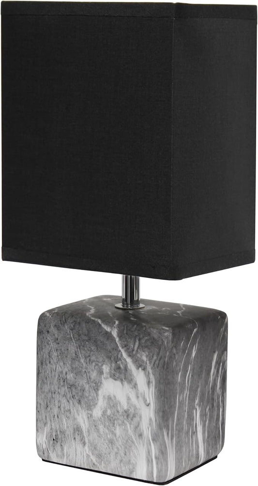 Simple Designs LT1217-BOB 11.81" Mini Marble Ceramic Cube Table Lamp, for Living Room, Bedroom, Office, Black with Black Shade
