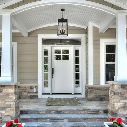 Large Outdoor Pendant Light, 22" Farmhouse Hanging Lantern with Water Ripple Glass, Vintage Black Adjustable Exterior Chandelier Fixture Ceiling Light for Porch, Patio, Gazebo, Entryway