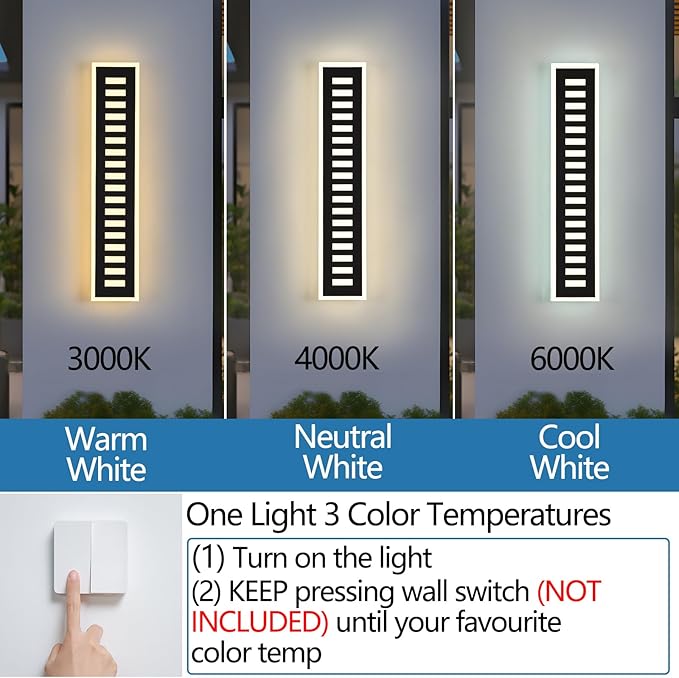 2-Pack Outdoor Wall Light LED 24W 23.6in Long - Black Metal Waterproof Modern Exterior Lighting Fixture,Frosted Acrylic Porch Sconce,for Patio,Garage,Courtyard (3000K-6000K)