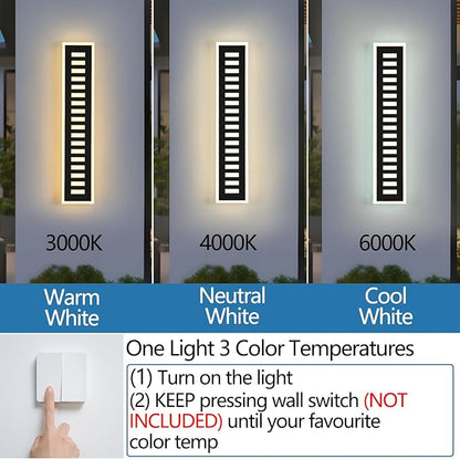 2-Pack Outdoor Wall Light LED 24W 23.6in Long - Black Metal Waterproof Modern Exterior Lighting Fixture,Frosted Acrylic Porch Sconce,for Patio,Garage,Courtyard (3000K-6000K)