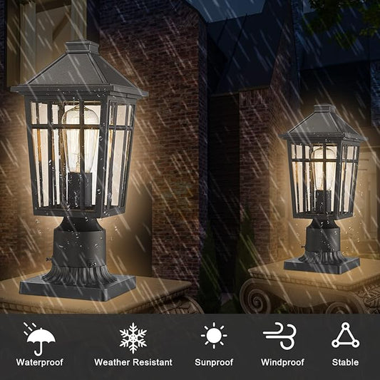 Darkaway Outdoor Post Lights Lamp Post Light Fixture, Waterproof Aluminum Housing with Glass, Fence Post Deck Lighting for Garden, Patio, Pathway (1 Pack, Black)