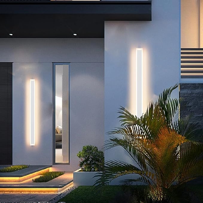 Aipsun Outdoor Lights 2 Pack,Modern Outdoor Wall Light Fixture Long Strip White LED Wall Sconces IP65 Anti Rust Warm Light 3000K Exterior Wall Mount Lights for Entrance, Hallway, Garage, Porch
