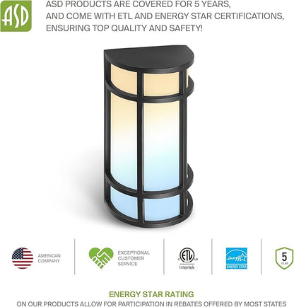ASD LED 24" Half Cylinder Wall Light Fixture, Outdoor Patio Sconce | 3CCT, Stainless Steel, Waterproof, Energy Star, ETL Listed | 24W 1970LM 3000-5000K 100-277V | Exterior Lighting | Black, 4 Pack