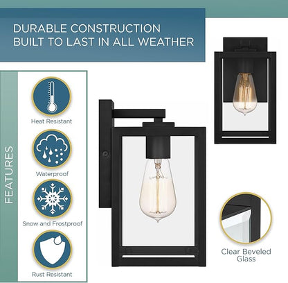 Quoizel Westover Modern Wall Sconce, 10 Inch Earth Black 1-Light Outdoor Light Fixture, Clear Transparent Glass Wall Lantern, 100 W, Industrial Design Wall Light for Porch, Patio, Gazebo or Yard