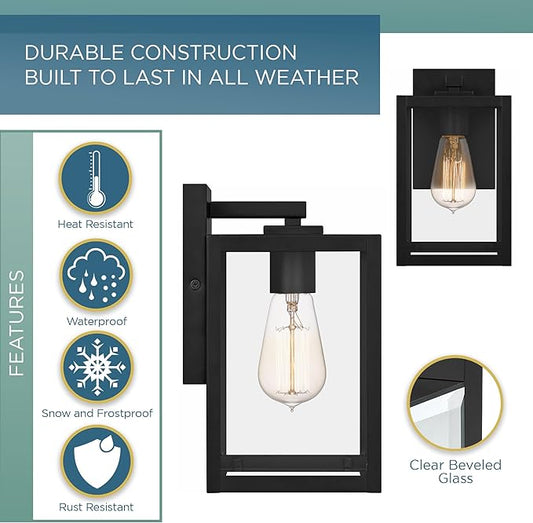 Quoizel Westover Modern Wall Sconce, 10 Inch Earth Black 1-Light Outdoor Light Fixture, Clear Transparent Glass Wall Lantern, 100 W, Industrial Design Wall Light for Porch, Patio, Gazebo or Yard
