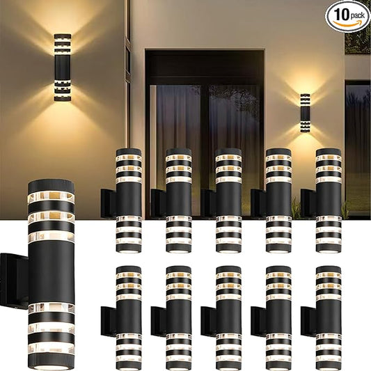 10Pack 15inch LED Cylinder Up & Down Wall Lights,18W Modern Outdoor Wall Light 4000K Day White Aluminum Body Waterproof IP65 LED Exterior Light Fixtures Wall Mount for House Patio Garage Garden