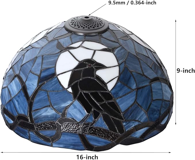 Bieye S10954 Raven Sitting on Bare Tree Tranch Against Full Moon Tiffany Style Stained Glass Lampshade (Dark Blue, 16Wx9H)