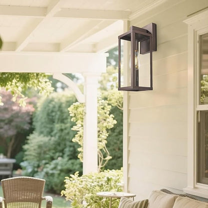 Outdoor Wall Light with Clear Glass, Anti-Rust Exterior Wall Sconce, Weather Resistant Outdoor Lantern, Exterior Lighting for Porch, Patio, Garage, Entryway (Oil-Rubbed Bronze, 15.5"Height-2 Pack)