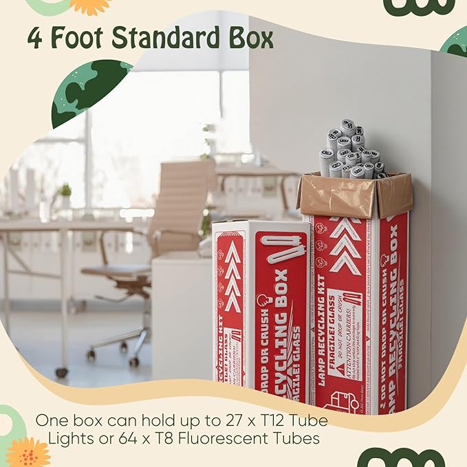 1 Set Recycling Box for Straight Lamps with Bags 4 Foot Jumbo Straight Lamp Storage Box 49 x 12 Inch Holds up to 61 x T12 Tube Lights or 132 x T8 Fluorescent Tubes