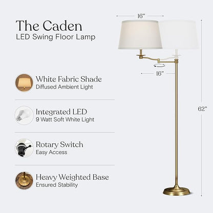 Brightech Caden LED Floor Lamp - Tall Standing Lamp with Swing Arm for Living Rooms & Offices - Antique Brass