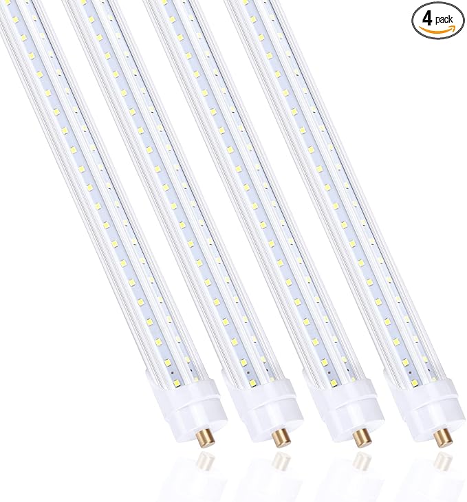 65W 8FT Shop Light FA8 Single Pin,270 Degree Angle V Shaped LED Bulbs,5000K Daylight White, Clear Cover, Ballast Bypass, Dual-Ended Power, Fluorescent Light Bulbs Replacement (4Pack)