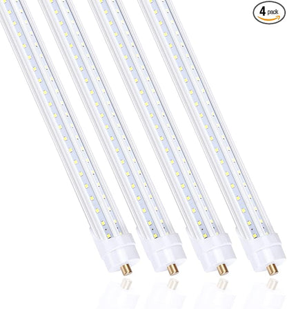 65W 8FT Shop Light FA8 Single Pin,270 Degree Angle V Shaped LED Bulbs,5000K Daylight White, Clear Cover, Ballast Bypass, Dual-Ended Power, Fluorescent Light Bulbs Replacement (4Pack)