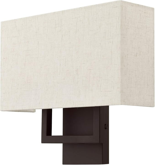 Livex Lighting 50994-07 Pierson Collection 2 Light Ada Wall Sconce, Oatmeal Fabric Outside, White Fabric Inside Hardback Shade, Bronze Finish
