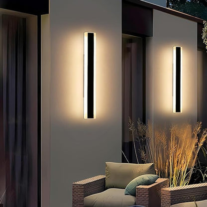 2 Pack 23.6inch Modern Outdoor Light Fixture, 3000K-6000K Dimmable Wall Sconce, IP65 Waterproof Linear Exterior LED Light with Remote Control, Black Aluminium for Porch, Patio, Garage