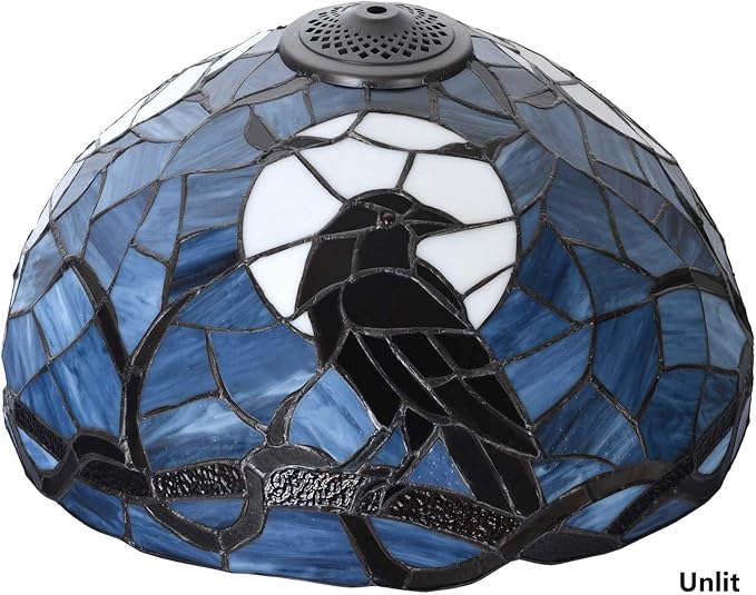 Bieye S10954 Raven Sitting on Bare Tree Tranch Against Full Moon Tiffany Style Stained Glass Lampshade (Dark Blue, 16Wx9H)