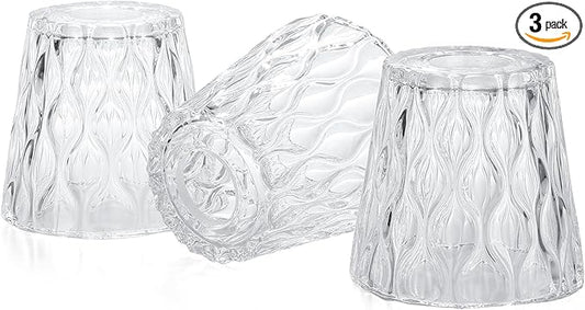 Textured Glass Lamp Shades with Decorative Pattern, 1-5/8 inch Fitter, Cylinder Glass Shade Covers Replacement Globe for Pendant Light fixtures Floor lamps Wall Sconces,3 Pack