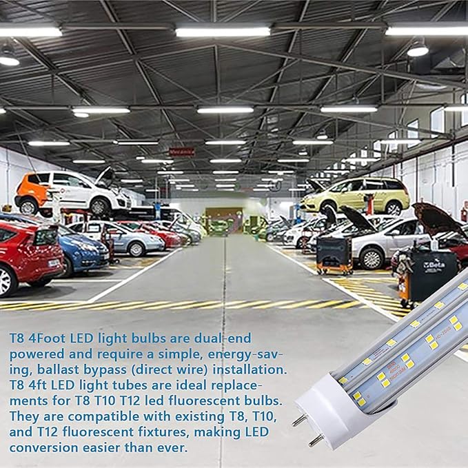 25PCS, T8 T10 T12 LED 4FT Type B Light Bulbs, 60W 9000LM, 6000K-6500K Cold White, 4 Foot LED Fluorescent Tube Replacement, Dual Ended Power,