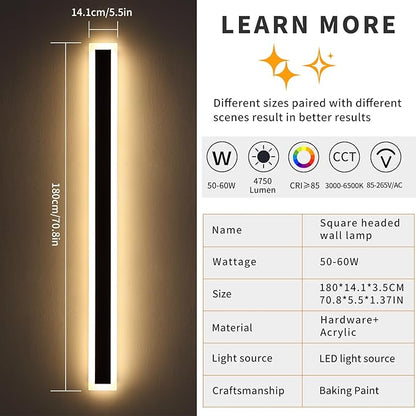 Mikeru Upgraded Widened 2pack 71inch Long Led Wall Light Fixtures, 10%-100% Dimmable Outdoor Wall Lights Exterior Front Porch Light 3000-6000k Outdoor Light Fixtures Wall Mount for Basement, Garage