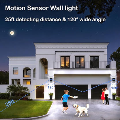 Motion Sensor Outdoor Wall Lights with 3 Lighting Modes, Dusk to Dawn Porch Light with Bulbs Include, IP65 Waterproof Modern Black Wall Sconce for Patio, Garage, Front Door