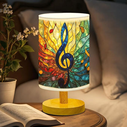 Music Clef Table Lamp LED 3-Color Pressed Bedside, Music Clef Shade Lamp with Wood Base for Bedroom Living Room Desk Office TL01