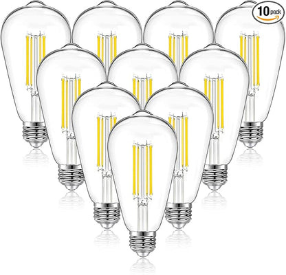 DAYBETTER 10 Pack LED Lights, Vintage LED Edison Bulbs 60 Watt Equivalent, ST58 Antique Filament Light Bulbs, E26 Dimmable Bulb with Natrue White 5000K, Brightness 8W, 800LM, Clear Glass