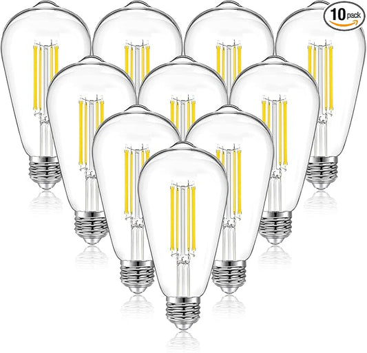 DAYBETTER 10 Pack LED Lights, Vintage LED Edison Bulbs 60 Watt Equivalent, ST58 Antique Filament Light Bulbs, E26 Dimmable Bulb with Natrue White 5000K, Brightness 8W, 800LM, Clear Glass