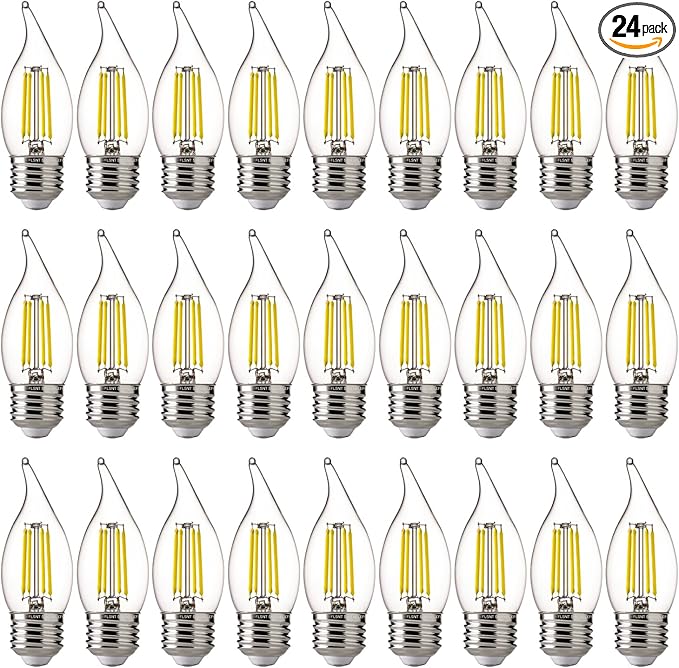 FLSNT LED Chandelier Edison Bulbs 5000K Daylight, 60W Equivalent, Dimmable CA11 E26 Base LED Candelabra Bulbs, 550LM, 24 Pack UL,CA65 Listed.