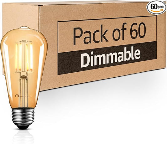Mastery Mart 60 Pack Vintage LED Light Bulb 2200K Warm White, Dimmable, 5.5W (60 Watt Equivalent), ST19/ ST58 Clear Glass Antique Edison Style, 500LM E26 Decorative Filament Bulb