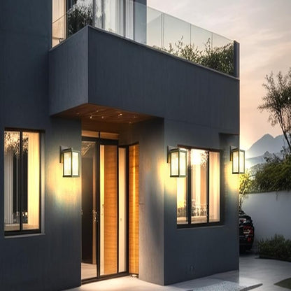 Outdoor Wall Light Fixtures, Exterior Waterproof Lanterns, Porch Sconces Wall Mounted Lighting with E26 Sockets & Glass Shades, Modern Matte Black Wall Lamps for Patio Front Door Entryway