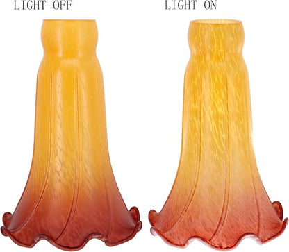 Lily Flower Glass Lampshade Replacement, 2 Pack,Tulip Style Table Floor Lamp Shade Replacement 4.2" x 4.2" x 6.7" (Yellow Tea Color)