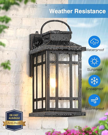 Dusk to Dawn Outdoor Lighting, Black 2 Pack Outside Lights for House with Gold Trim, Modern Exterior Light Fixtures, Outdoor Wall Lanterns for Porch, Garage, Doorway, Anti-Rust, Waterproof