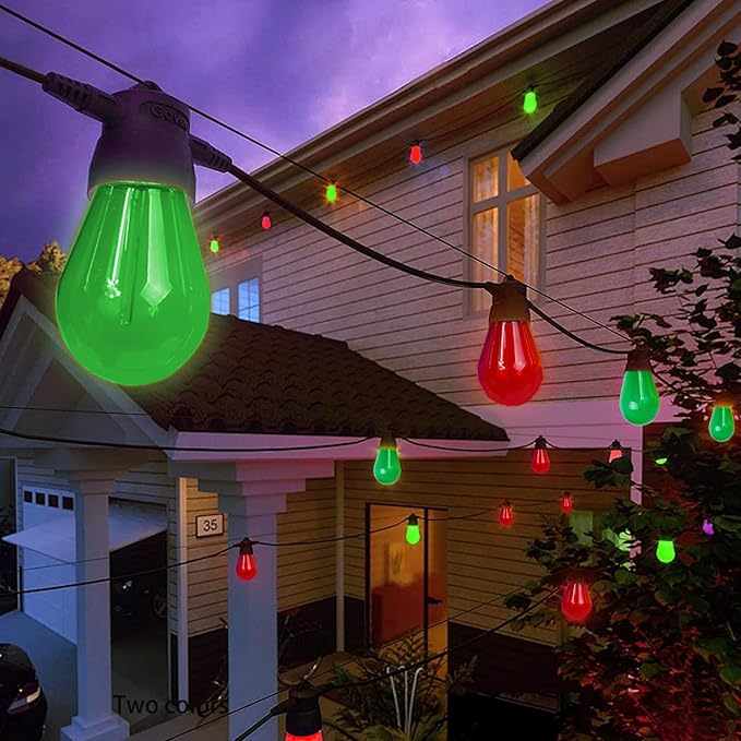 Jslinter Colored String LED Light Bulbs - 1 watt Plastic Outdoor Indoor S14 Bulbs for Christmas String Light Replacement - Shatterproof - E26 Base - 24Pack - Red/Green